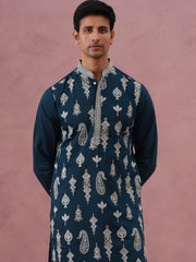 silk blend ethnic embroidered kurta pyjama for men