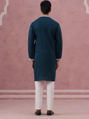 silk blend ethnic embroidered kurta pyjama for men