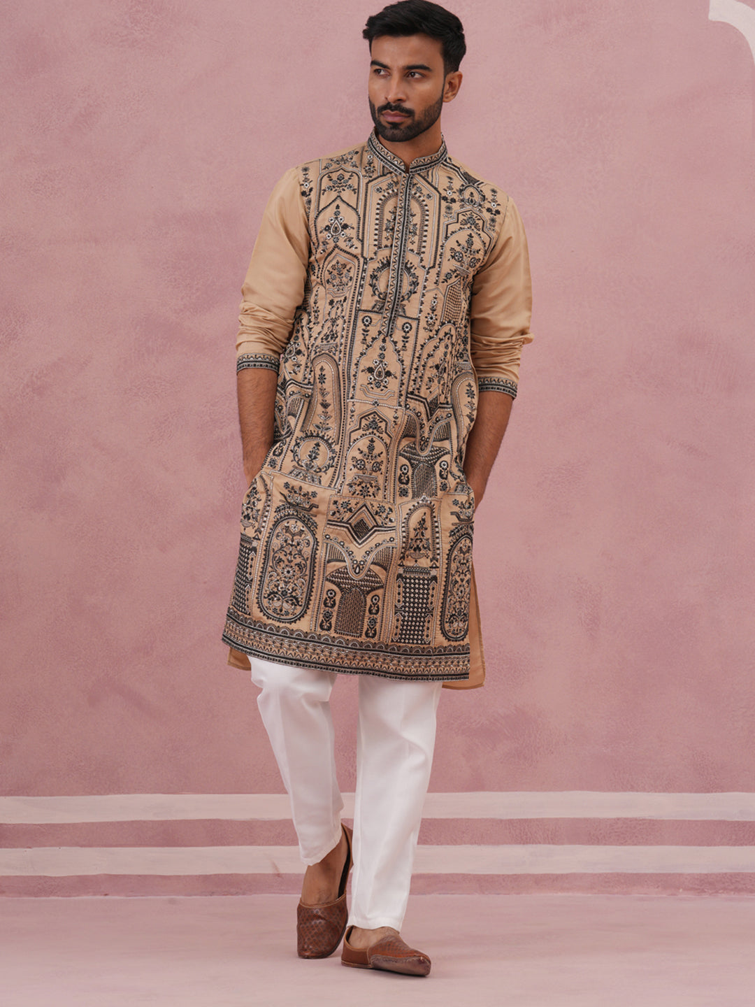 Men S Silk Blend Embroidered Kurta Pyjama Set