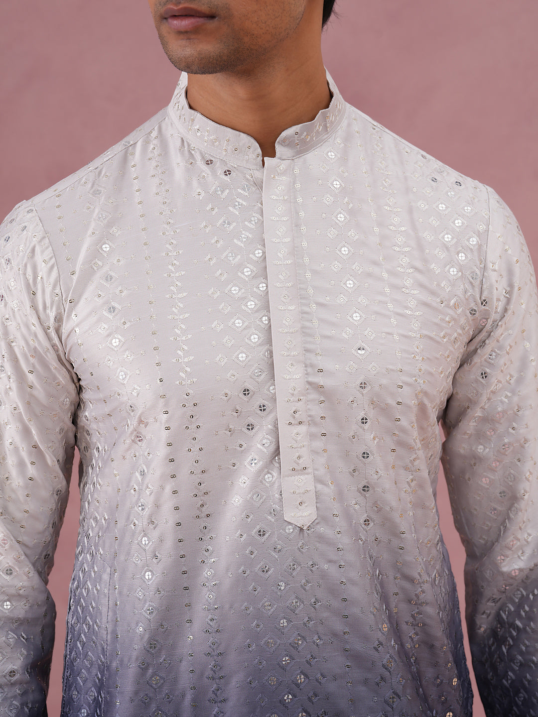 Ombre Silk Blend Kurta Pyjama Set With Sequin Work