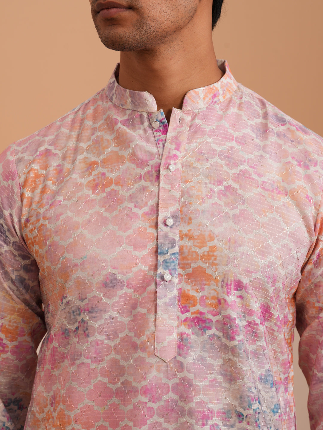 Abstract Printed Embroidered Kurta Pyjama