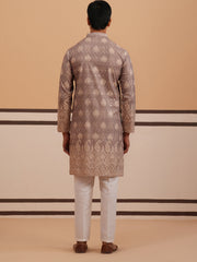Embroidered Cotton Blend Kurta Pyjama With Paisley Design