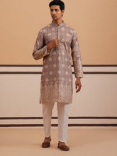 Embroidered Cotton Blend Kurta Pyjama With Paisley Design