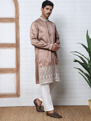 Traditional Silk Blend Kurta Pyjama With Embroidery