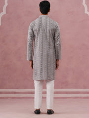 Grey Geometric Print Sequin Kurta Set