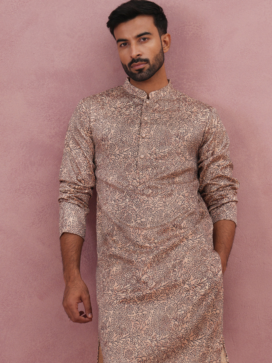 Men S Thread Work Printed Kurta Pyjama Set