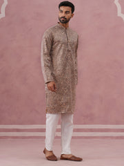 Men S Thread Work Printed Kurta Pyjama Set