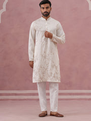 Men S Silk Blend Embroidered Kurta Pyjama Set