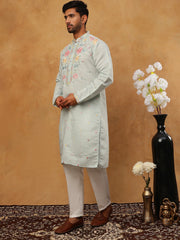Silk Blend Embroidered Kurta Pyjama