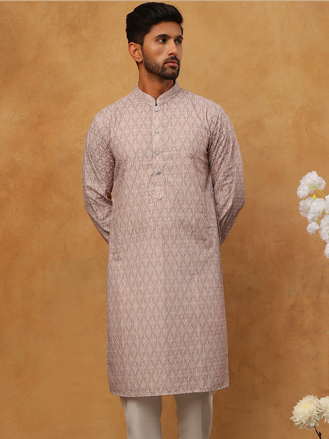 Cotton Blend Printed Embroidered Kurta Pyjama