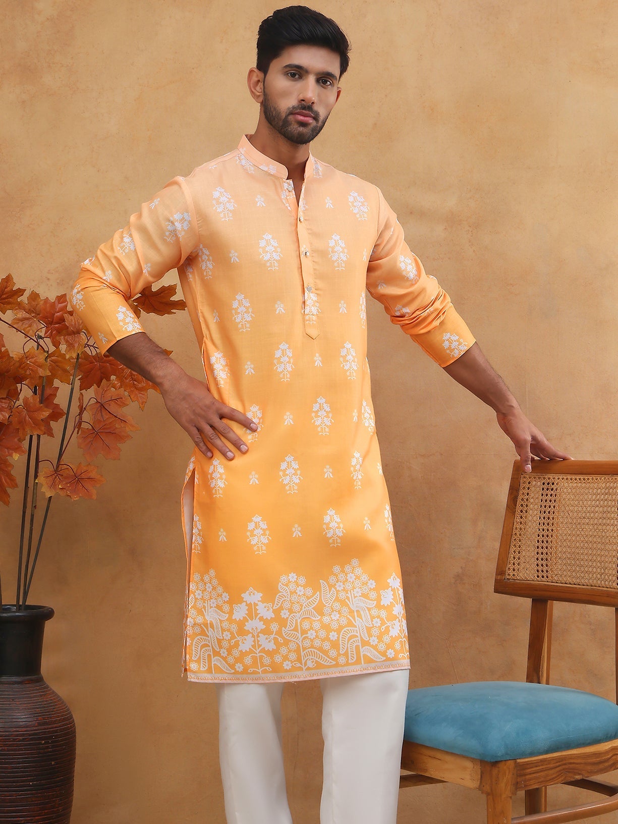 Printed Cotton Blend Kurta Pyjama Set