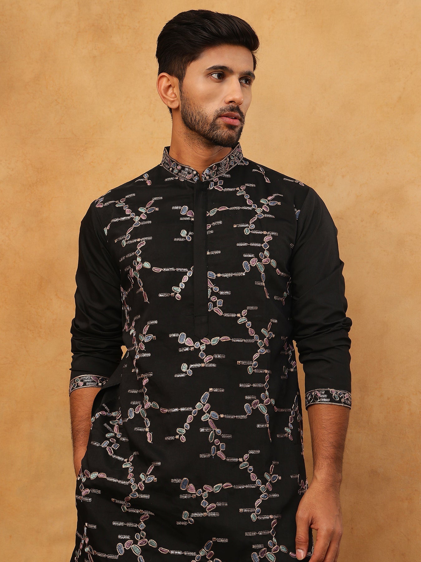 Embroidered Silk Blend Kurta Pyjama Set