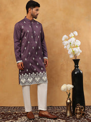 Traditional Silk Blend Embroidered Kurta Pyjama