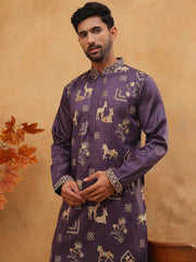 Men Silk Blend Kurta Pyjama With Embroidery