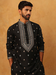 Ethnic Silk Blend Foil Print Kurta Pyjama Set
