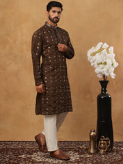 Festive Silk Blend Sequin Work Kurta Pyjama Set