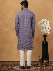 Festive Silk Blend Sequin Work Kurta Pyjama Set