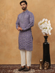 Festive Silk Blend Sequin Work Kurta Pyjama Set