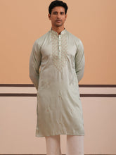 mens geometric embroidered kurta set