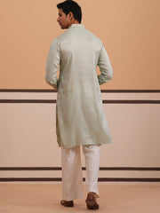mens geometric embroidered kurta set