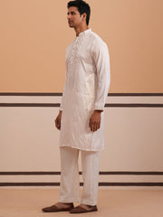 mens geometric embroidered kurta set
