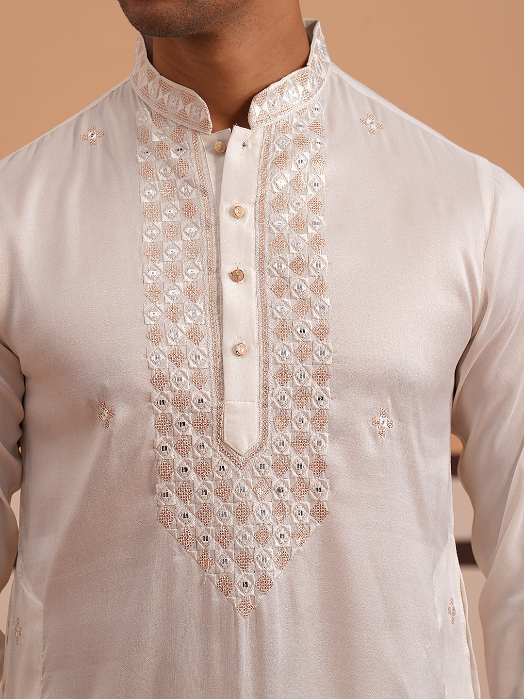 Mens Geometric Embroidered Kurta Set