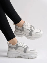 Shoetopia - lace up detail grey chunky sneakers for women girls
