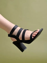 Shoetopia - Strappy Black Heeled Sandals For Women & Girls