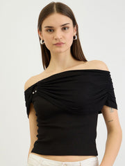 Black Rib Ring Insert Off shoulder Top