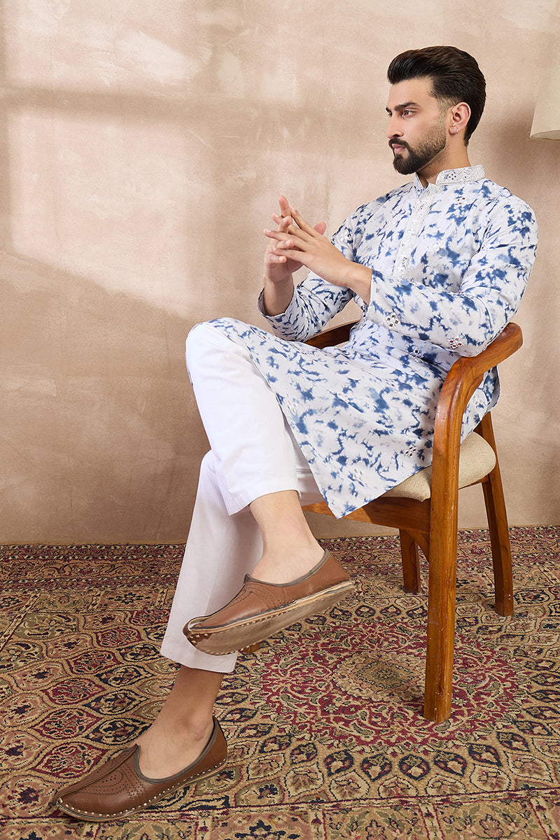 Blue Silk Blend Solid Embroidered Straight Kurta