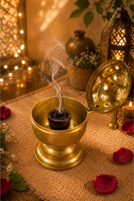 metal dhoop dani with lid for pooja loban sambrani burning covered incense burner for home temple havan meditation traditional vastu decor festive gift item copy