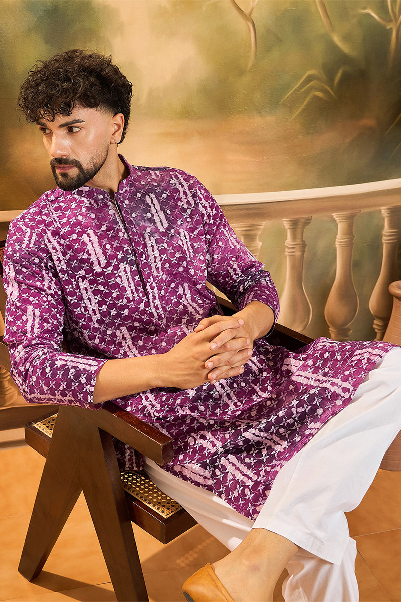 Purple Viscose Rayon Embroidered Straight Kurta
