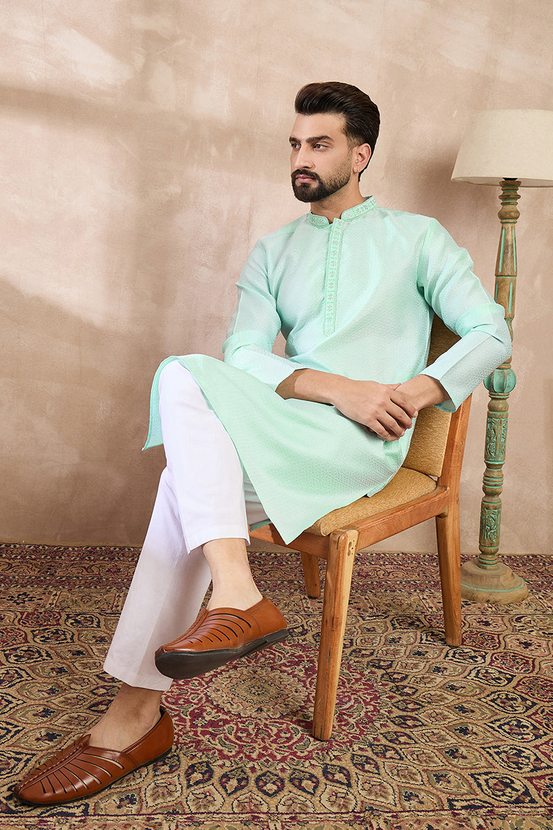 Blue Silk Blend Solid Embroidered Straight Kurta With Trouser