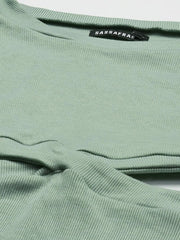 SASSAFRAS - Sage Green Waist Cut - Out Ribbed Bodycon Midi Dress