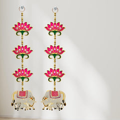 Pink Lotus with Cowcalf Hanging, 24 Inch Ganpati Decor & Diwali Decoration 2Pcs