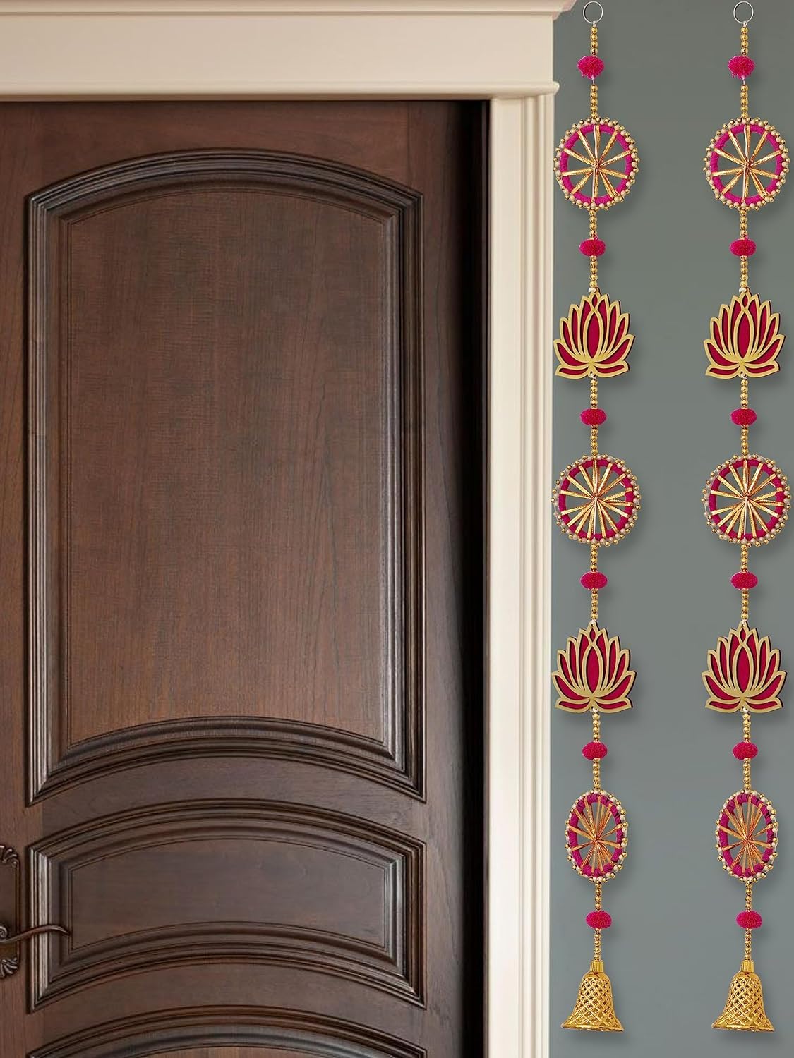 Handmade Lotus Wall and Door Hanging - Home Decor | Pooja Decor | Diwali Décor (36 Inches Height - Pack of 4)