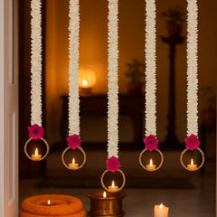 Set of 4 Handmade Wall Hangings for Home Decoration | Diwali Lights with Pink Rose