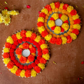 Reusable Rangoli Mats with Artificial Marigold, Gota Flowers - Set of 2