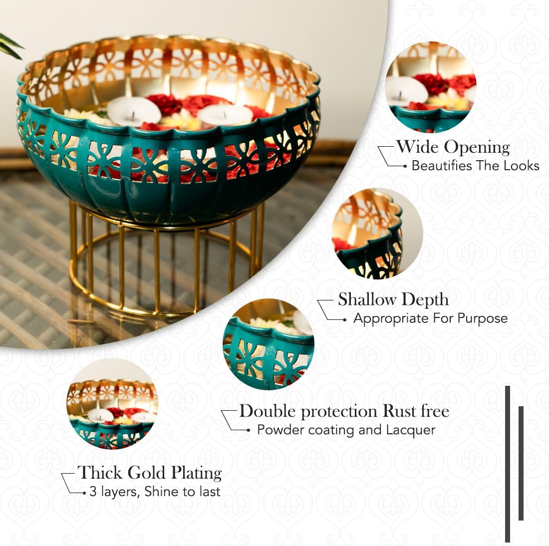 Green Urli Bowl with Stand for Home Décor & Table Decoration for Diwali Pooja and Other Festivals 1Pcs