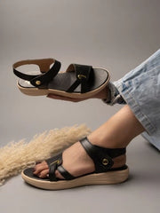 Shoetopia - Comfortable Ankle Strap Black Sandals For Women & Girls