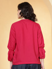 casual bishop sleeve embroidered women top