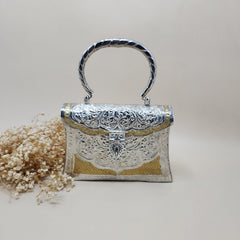 Adwita - Dual Tone Brass Carved Clutch for Women