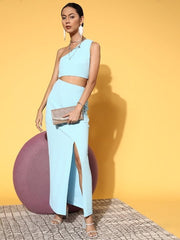 Sassafras - Women Stunning Blue Solid Peekaboo Bottom Dress