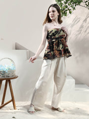 tie and dye print off shoulder net peplum top