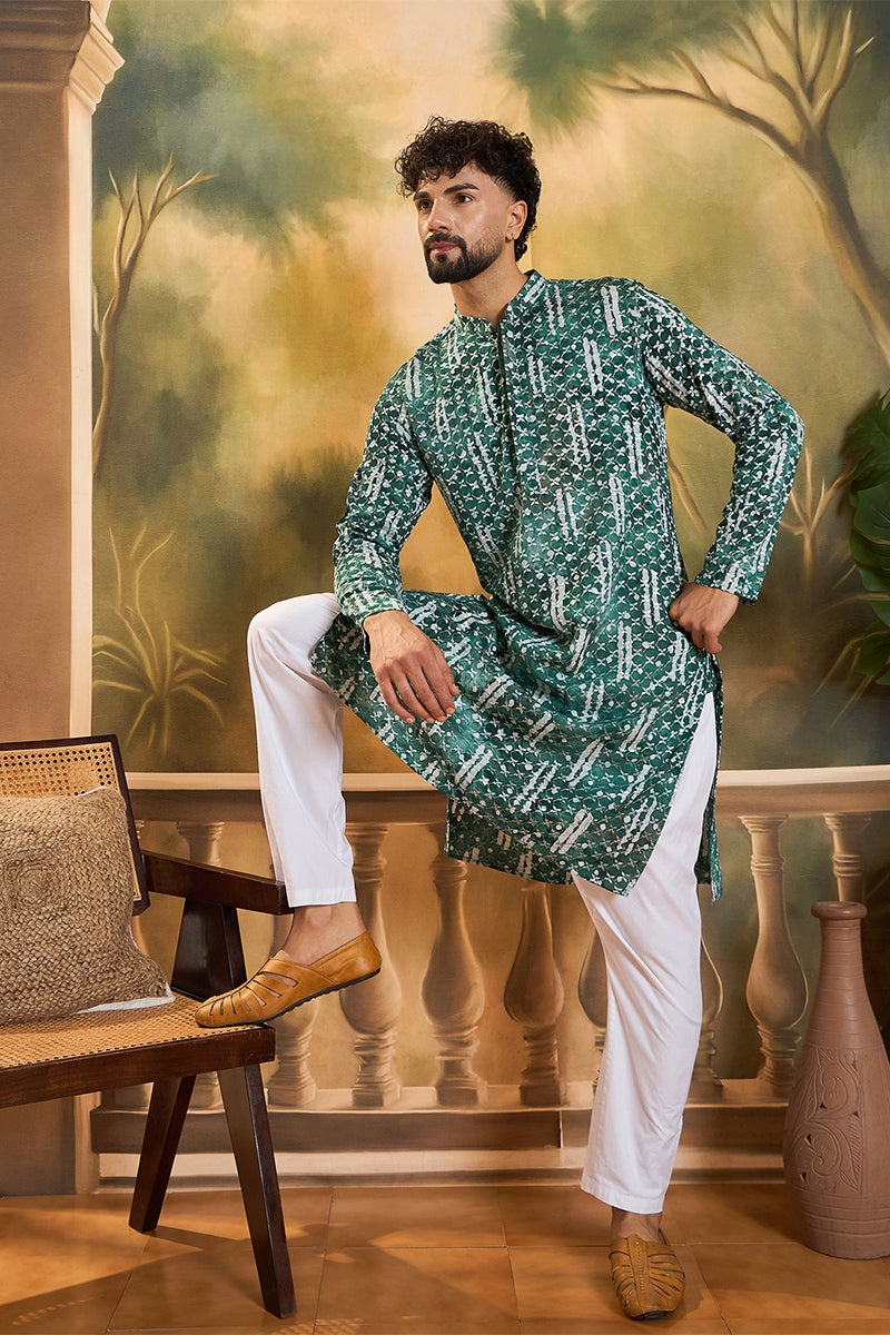 Green Viscose Rayon Embroidered Straight Kurta