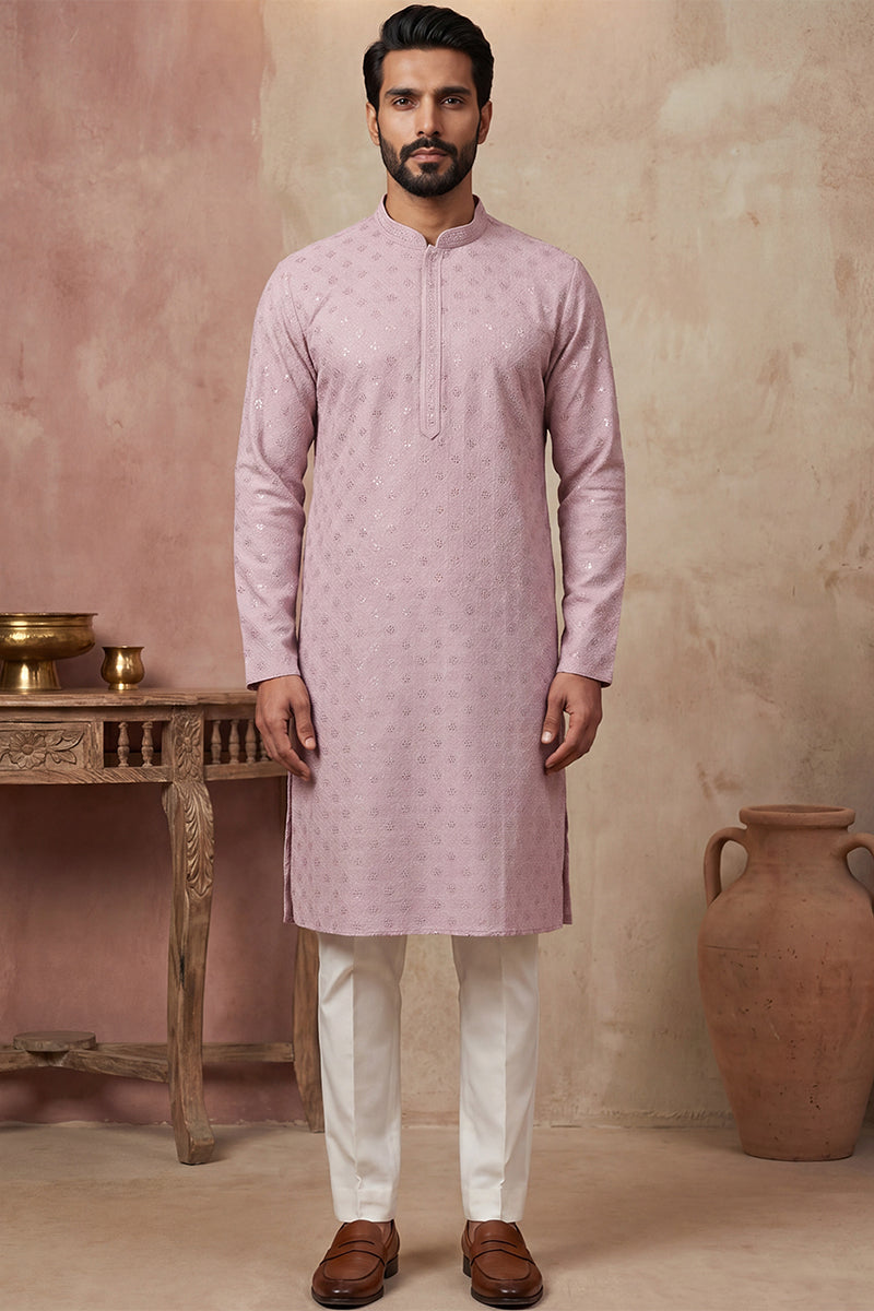 Purple Viscose Rayon Solid Embroidered Straight Kurta