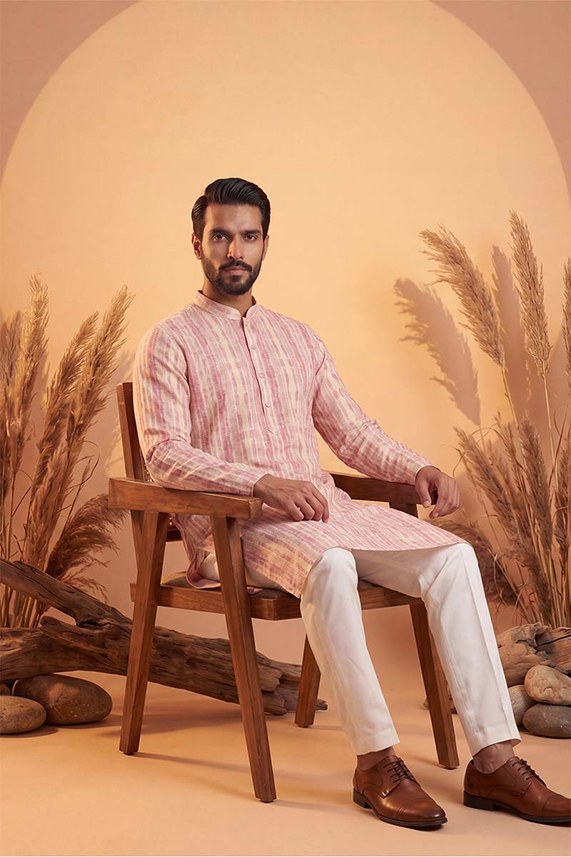 Mens Multi Silk Blend Abstract Printed Kurta With Trousers
