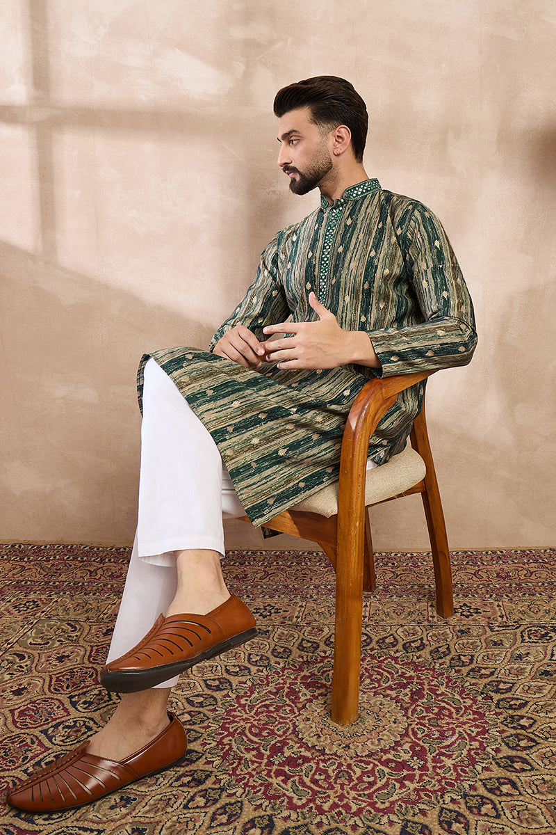 Green Silk Blend Abstract Printed Straight Kurta With Trouser