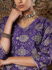 Shae by SASSAFRAS - Women Purple Ethnic Motifs Yoke Design Thread Work Kurta with Palazzos