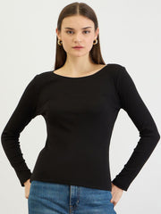 Black Full Sleeves Rib Top